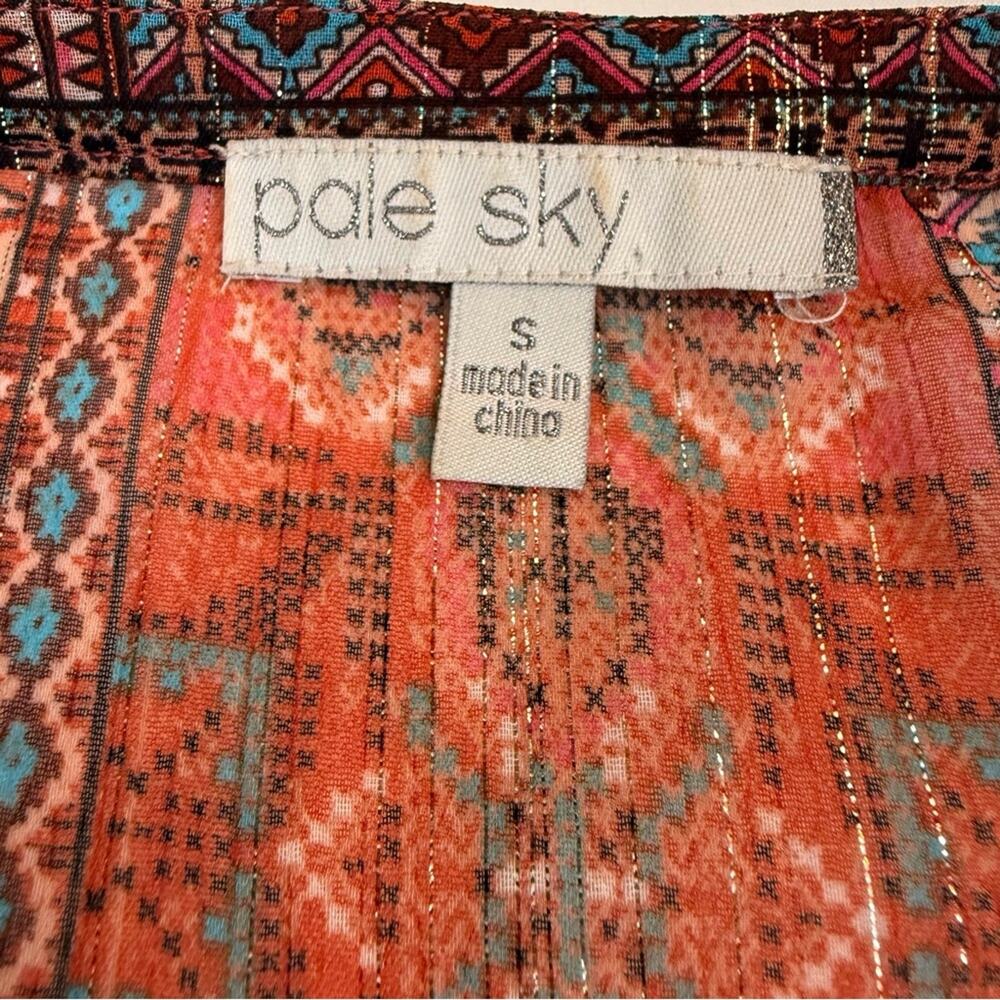 Pale Sky Orange Blue Bohemian style Top Silver threads Camisole Smocking V Neck - Picture 16 of 16